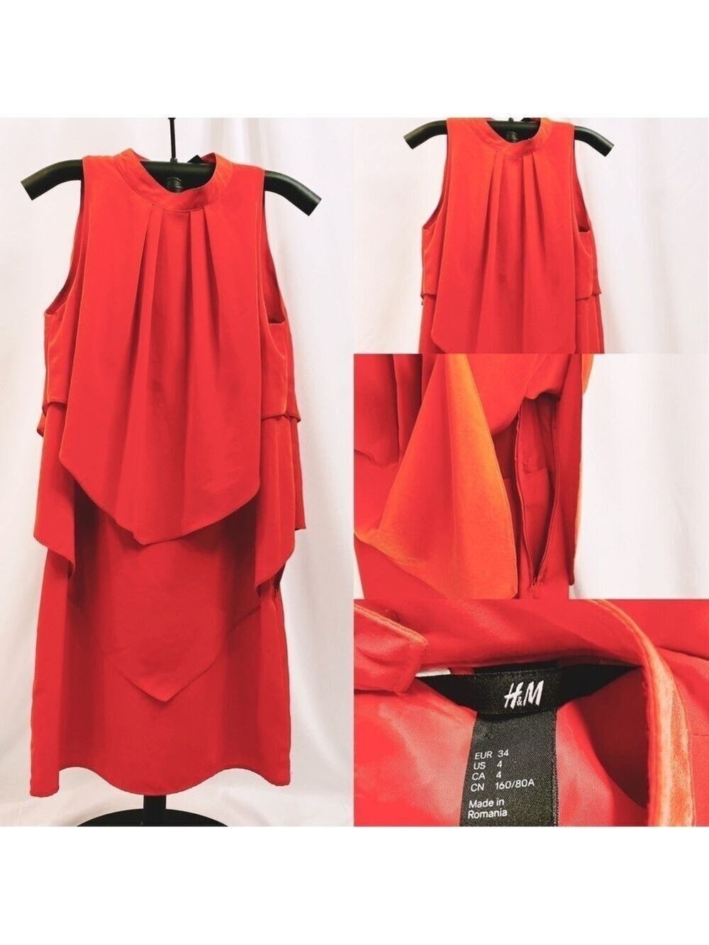 H&M Red Orange Sleeveless Tiered Dress Size 4 - Picture 7 of 7